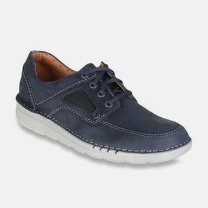 Clarks Unstructured Navy Leather Lace-Up Slip-On with White Sole